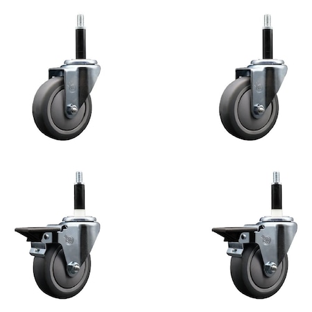 Service Caster 4'' Thermoplastic Rubber Wheel Swivel 3/4'' Expanding Stem Caster Set 2 Brakes, 4PK SCC-EX20S414-TPRB-2-PLB-2-34